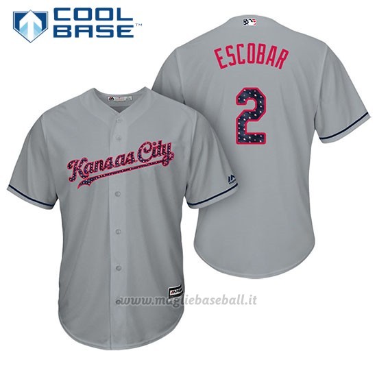 Maglia Baseball Uomo Kansas City Royals 2017 Estrellas y Rayas Alcides Escobar Grigio Cool Base